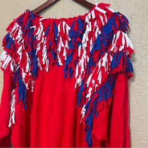 Vintage sweater with fabric fringe red white blue fits XL/1X